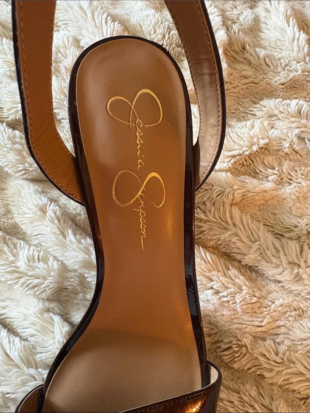 Jessica Simpson Dark Brown Patent Platform Block Heel Sandals